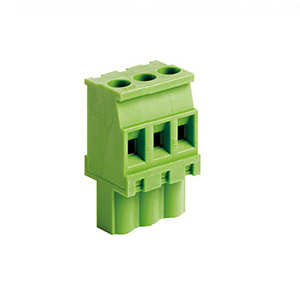 3 Position Pluggable Terminal Block, Terminal Block Connector, 5mm pitch, Green Housing, Wire Entry On Polarization Side Of Plug, 24-12AWG