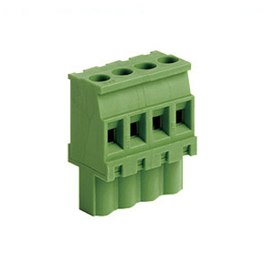 4 Position Pluggable Terminal Block, Terminal Block Connector, 5mm pitch, Green Housing, Wire Entry On Polarization Side Of Plug, 24-12AWG