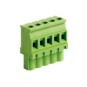 5 Position Pluggable Terminal Block, Terminal Block Connector, 5mm pitch, Green Housing, Wire Entry On Polarization Side Of Plug, 24-12AWG