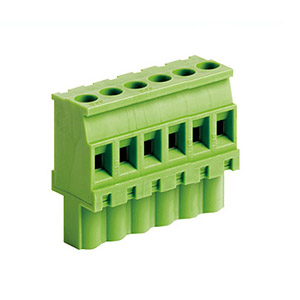 6 Position Pluggable Terminal Block, Terminal Block Connector, 5mm pitch, Green Housing, Wire Entry On Polarization Side Of Plug, 24-12AWG