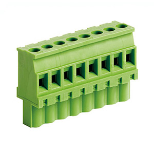 8 Position Pluggable Terminal Block, Terminal Block Connector, 5mm pitch, Green Housing, Wire Entry On Polarization Side Of Plug, 24-12AWG