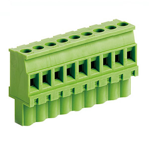 9 Position Pluggable Terminal Block, Terminal Block Connector, 5mm pitch, Green Housing, Wire Entry On Polarization Side Of Plug, 24-12AWG