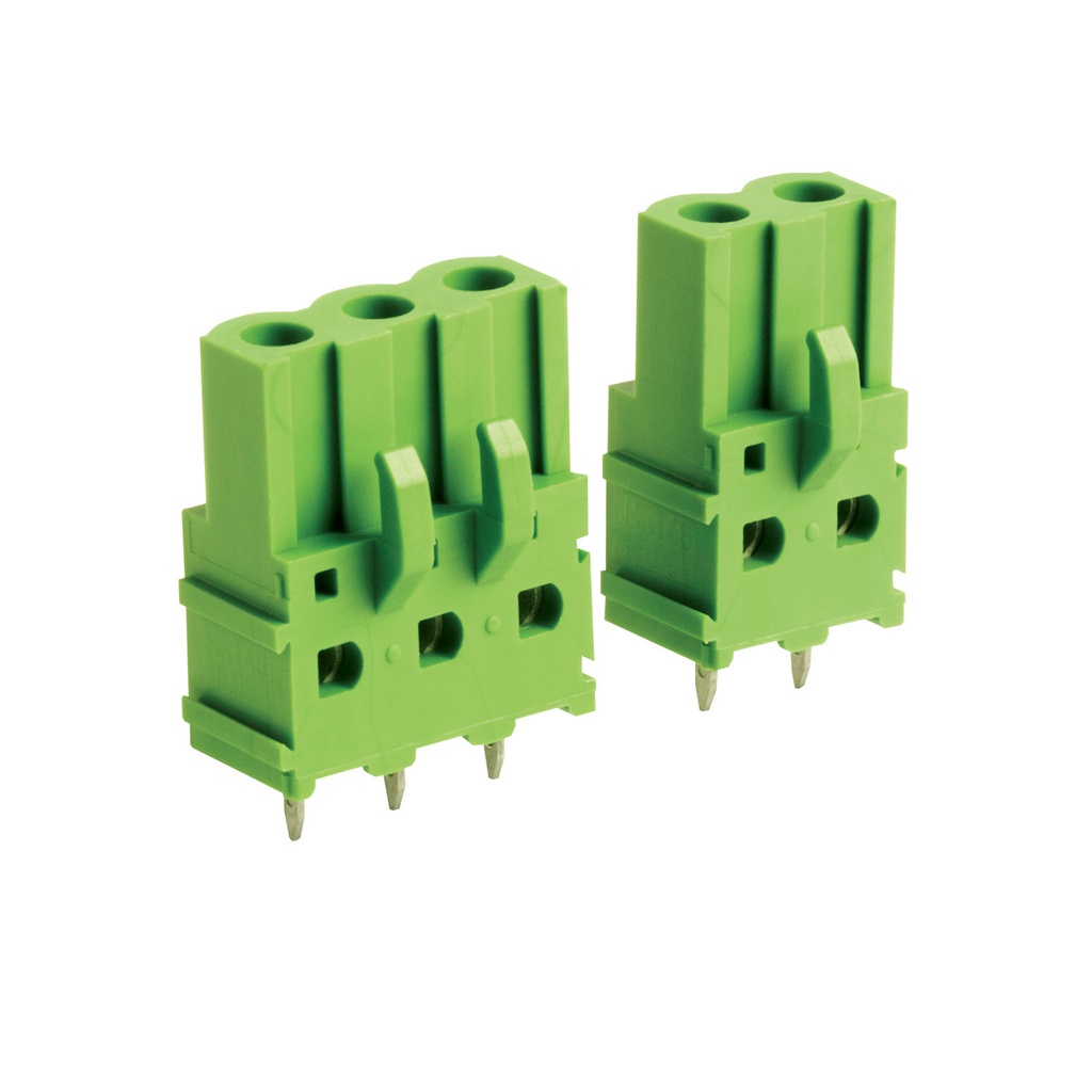 2 Position PCB Pluggable Terminal Block Socket Header, Vertical Terminal Block Connector Entry,  5.08mm Pin Spacing, Single Solder Pin, Green Housing,