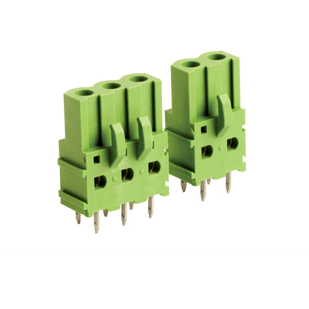 2 Position PCB Pluggable Terminal Block Socket Header, Vertical Terminal Block Connector Entry,  5.08mm Pin Spacing, Dual Pins, Green Housing,