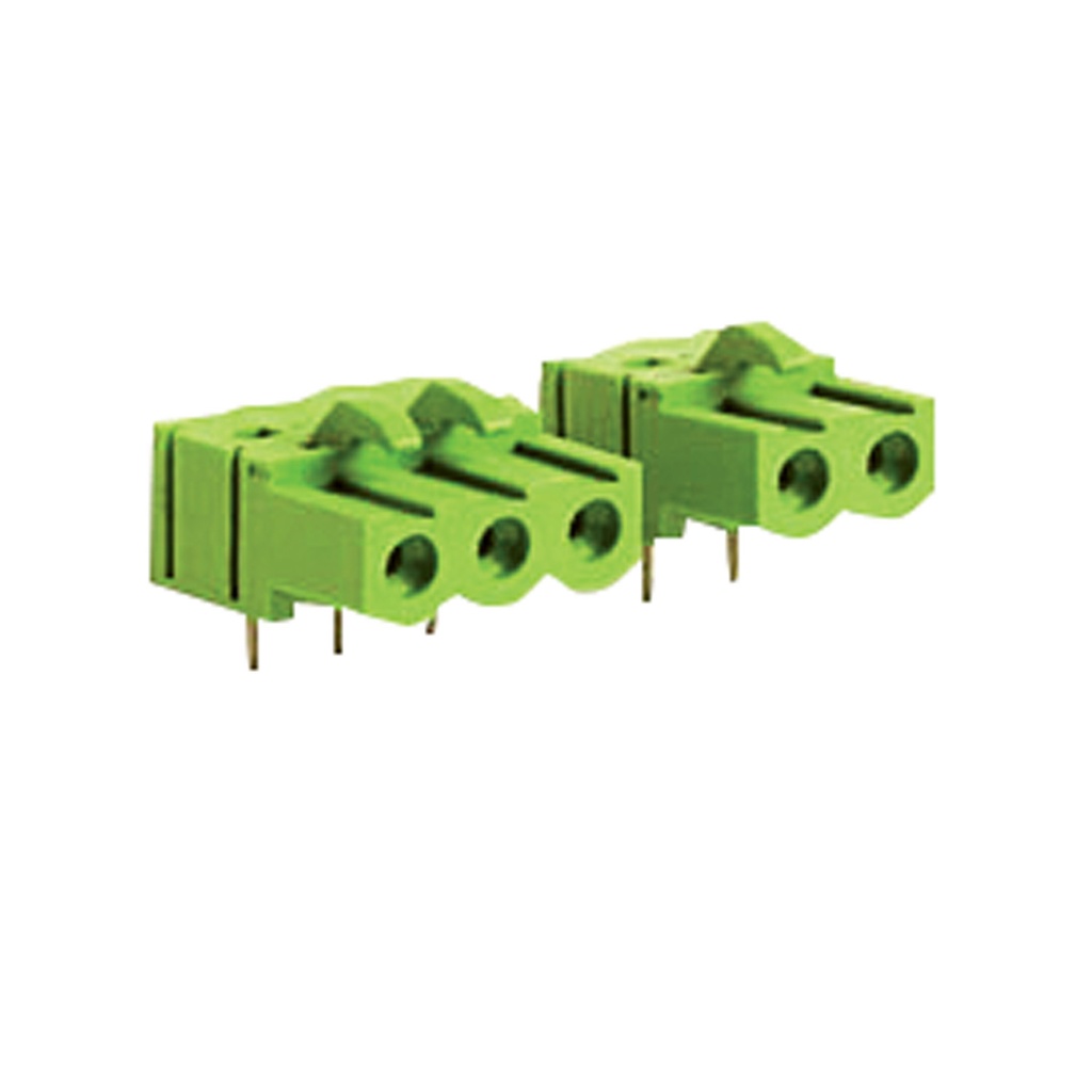 3 Position PCB Pluggable Terminal Block Socket Header, Horizontal Terminal Block Connector Entry,  5.08mm Pin Spacing, Single Solder Pin, Green Housing,