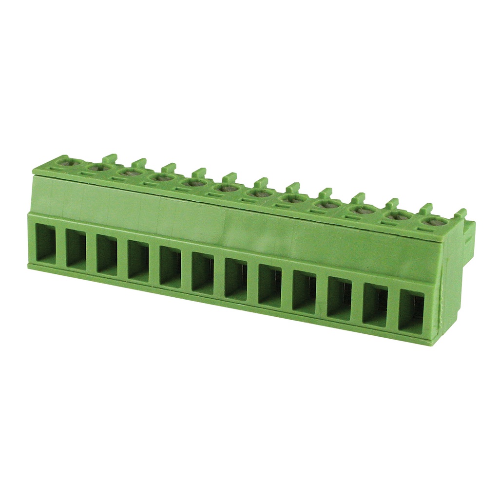 13 Position 3.5mm Pluggable Terminal Block, Screw Clamp, Green Housing, 30-16AWG