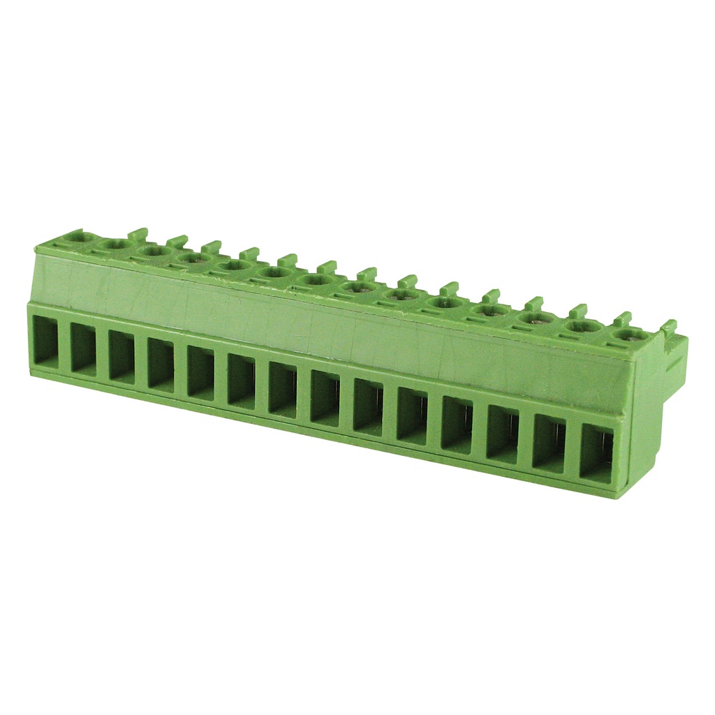 14 Position 3.5mm Pluggable Terminal Block, Screw Clamp, Green Housing, 30-16AWG