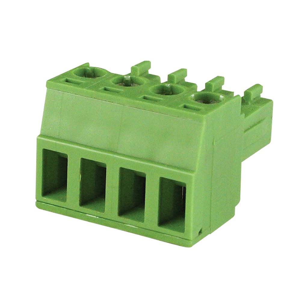 4 Position 3.5mm Pluggable Terminal Block, Screw Clamp, Green Housing, 30-16AWG