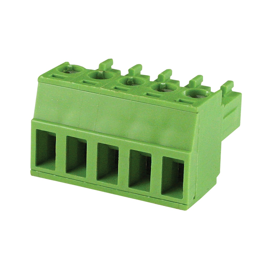 5 Position 3.5mm Pluggable Terminal Block, Screw Clamp, Green Housing, 30-16AWG