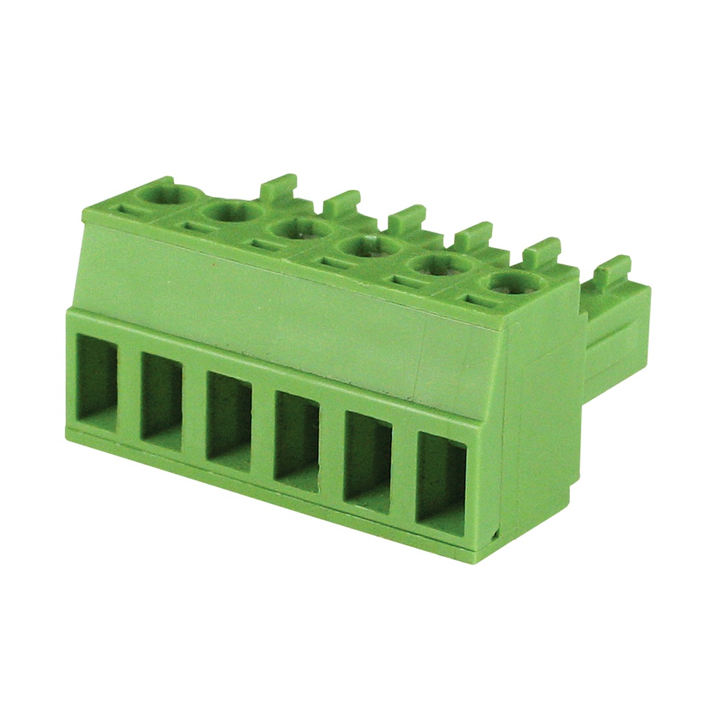 6 Position 3.5mm Pluggable Terminal Block, Screw Clamp, Green Housing, 30-16AWG