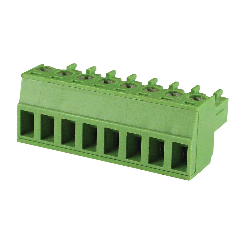 8 Position 3.5mm Pluggable Terminal Block, Screw Clamp, Green Housing, 30-16AWG