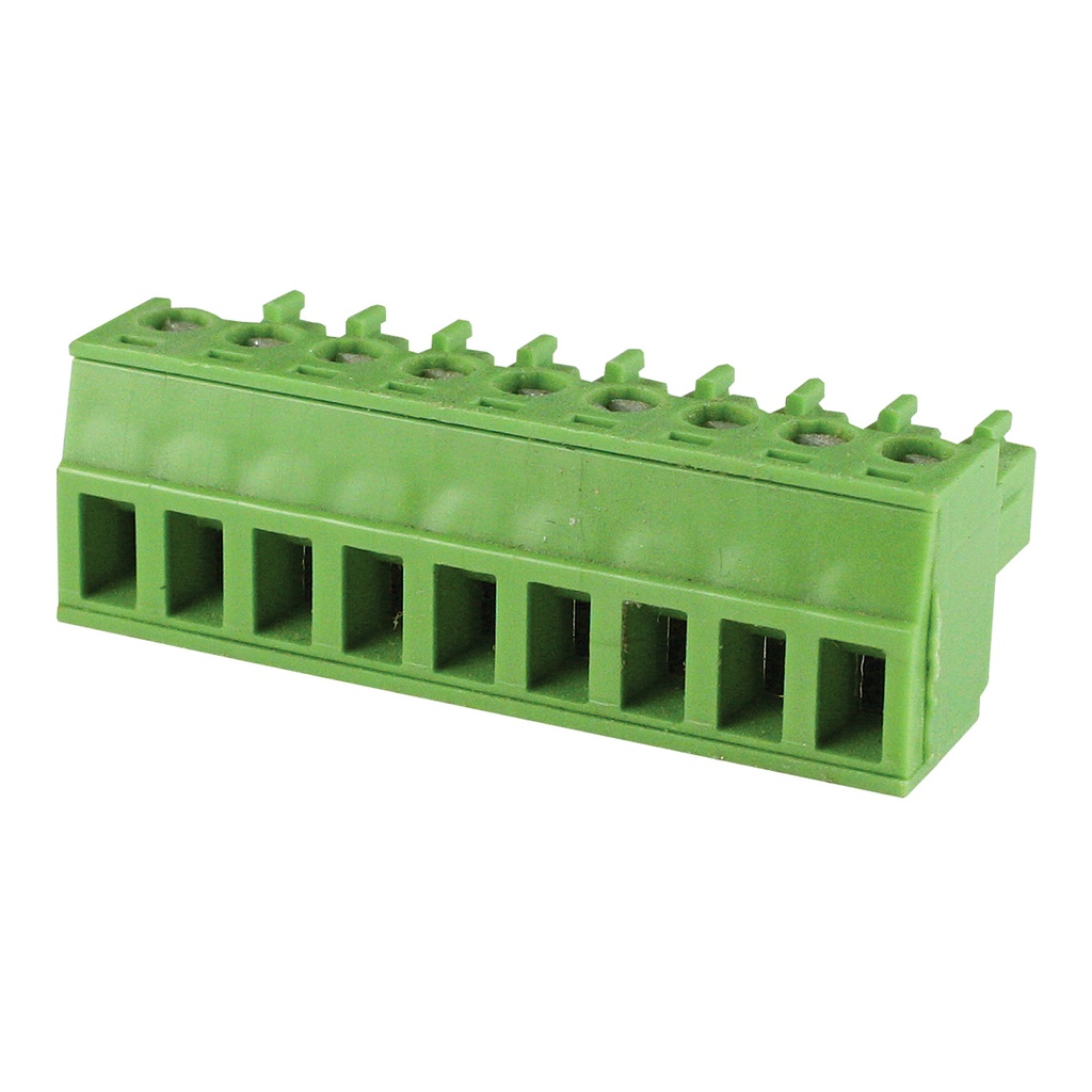 9 Position 3.5mm Pluggable Terminal Block, Screw Clamp, Green Housing, 30-16AWG