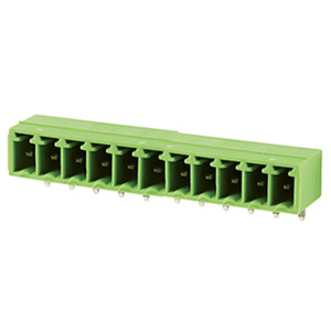 11 Position PCB Terminal Block Header, 3.5mm pitch, Horizontal, Green Housing, For Use With 3.5mm High Density Pluggable Terminal Blocks