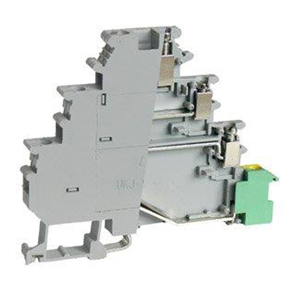 Screw Clamp 4-Level terminal block with 3 feedthrough levels and Ground, 24-14 AWG