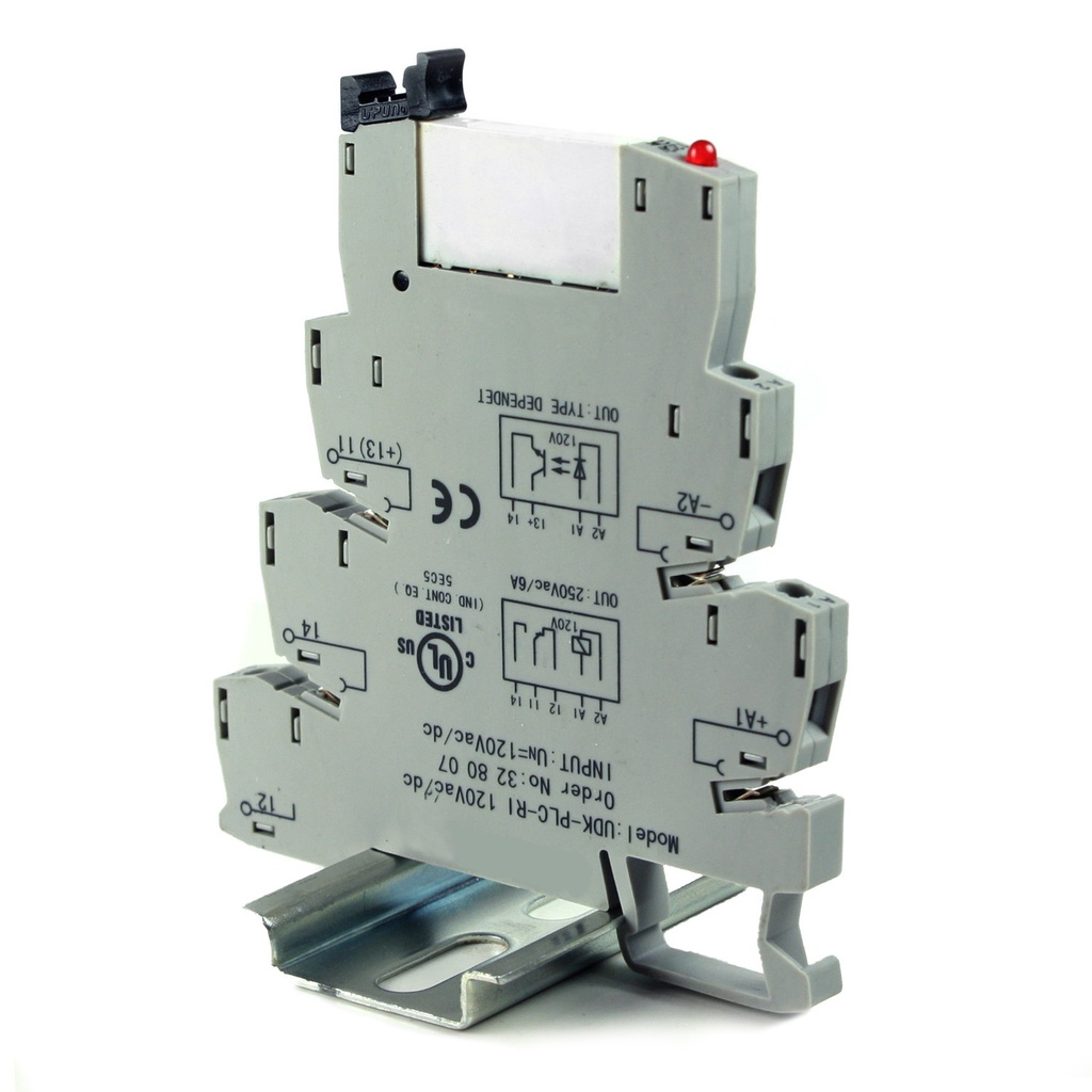 Terminal Block Relay, 120V DIN Rail Relay SPDT 120Vac/dc Coil, 6A 250 Vac Contact, ASI328007