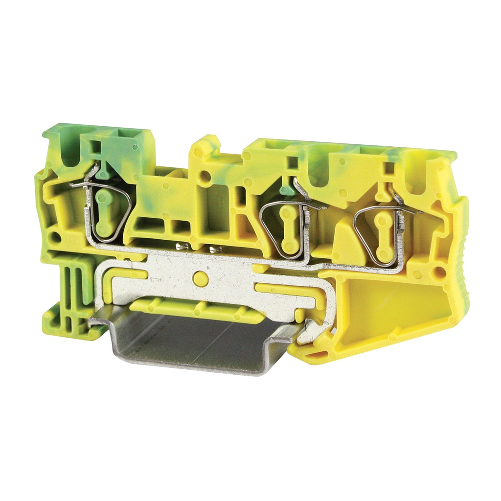 3 Wire Ground Spring Terminal Block, DIN Rail Mount Screwless 3 Wire Ground Terminal Block, 6.2mm Wide, 28-10 AWG, ASI421033