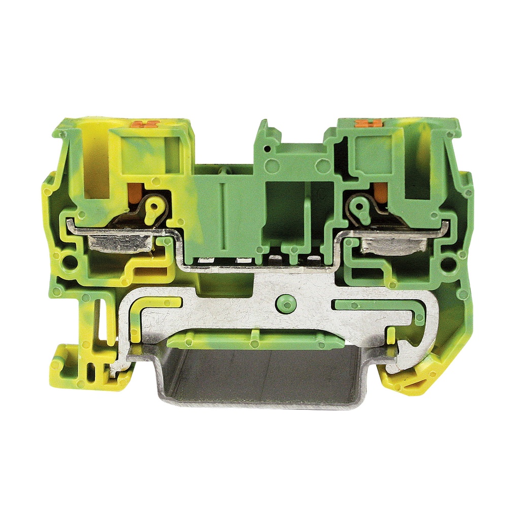 Push In Ground Terminal Block, DIN Rail Mount, 2 Wire, Green yellow Housing, 24-10 AWG, ASI421469