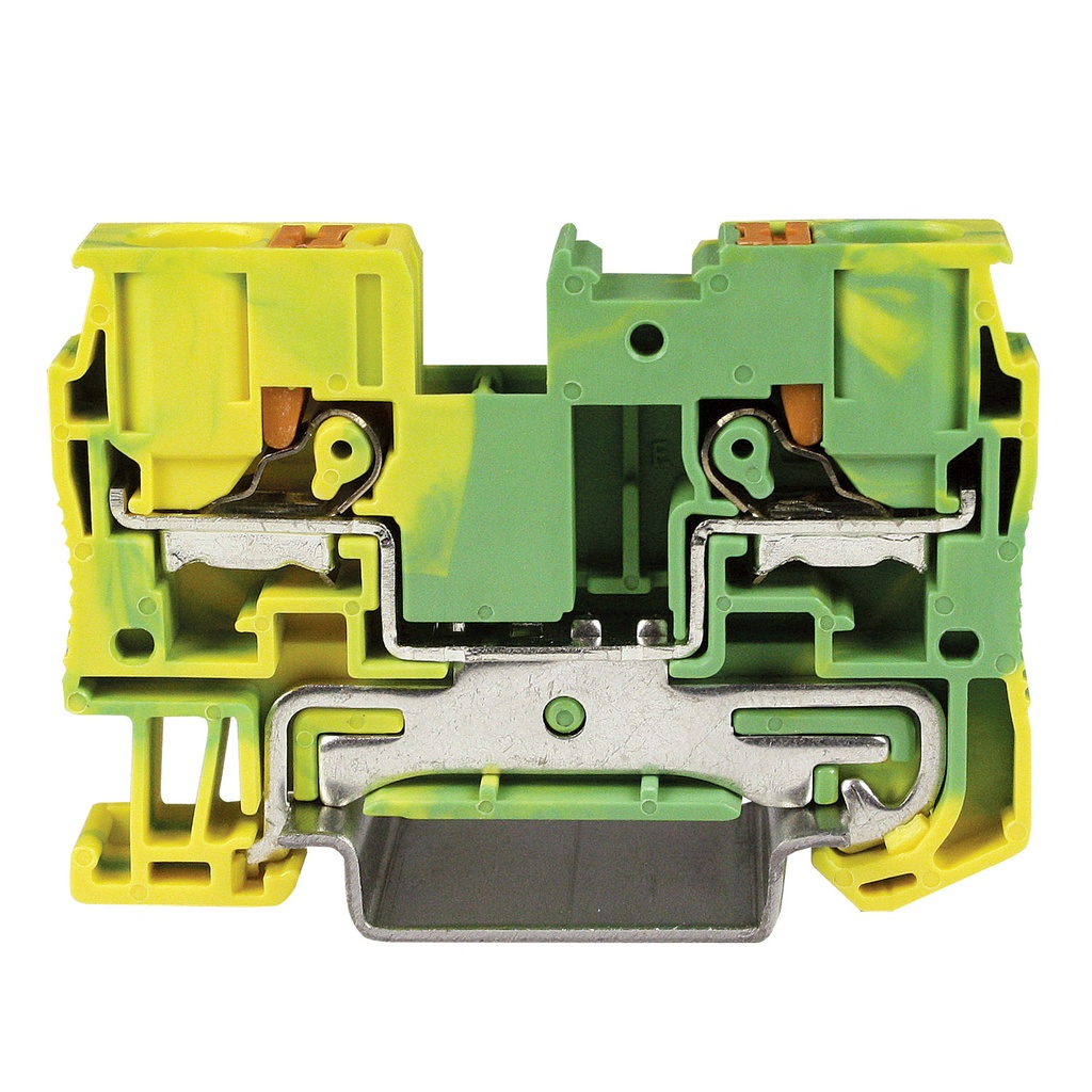 Push In Ground Terminal Block, DIN Rail Mount, Green Yellow Housing, 20-8 AWG, ASI421470