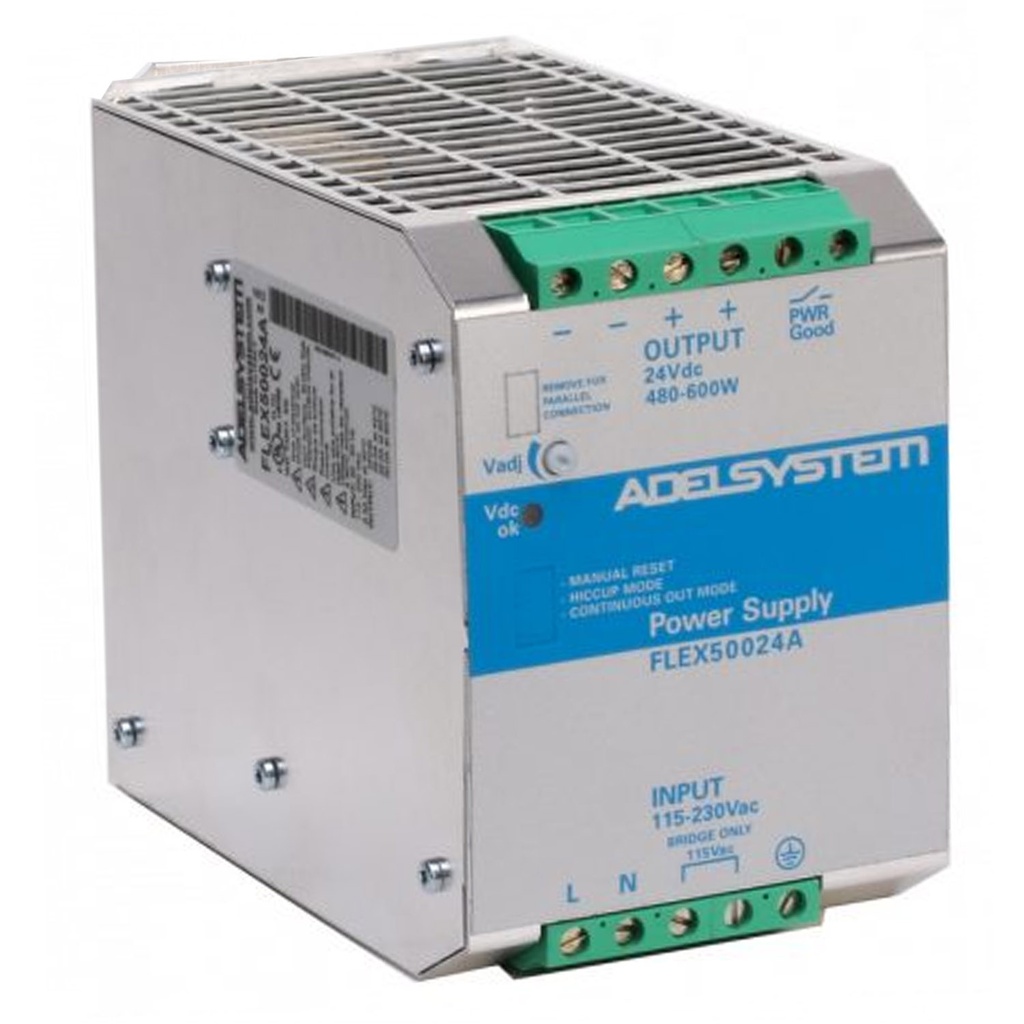 24V DC Power Supply, 25 Amp, 115-230V AC Input, Single Phase, DIN Rail Mounted