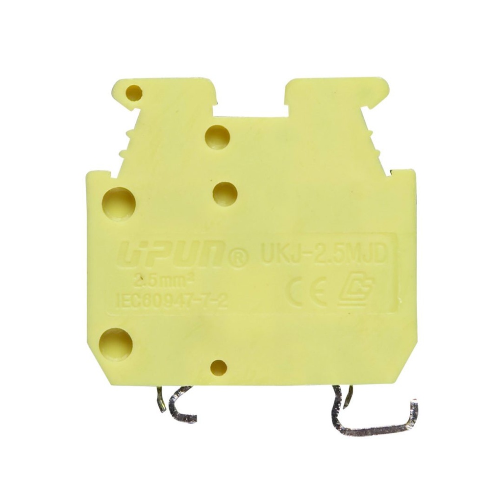 Mini Ground Terminal Block, Mounts On 15mm Mini DIN Rail,  2-Wire, Green Yellow Housing,  30-12 AWG, ASIMBK3EZPE