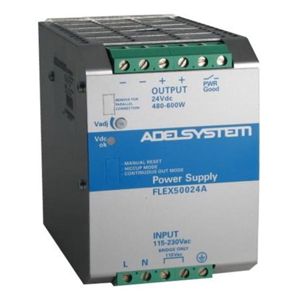 24V DC Power Supply, 25 Amp, 400-500V AC Input, Three Phase, DIN Rail Mounted