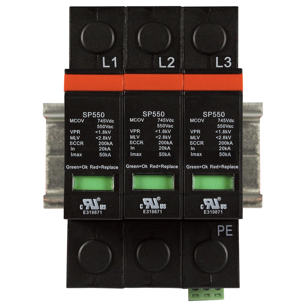 Surge Protector 3 Phase 600V/347V AC  DIN rail mount, UL1449 4th Edition, 600/347V AC, MCOV 550V AC