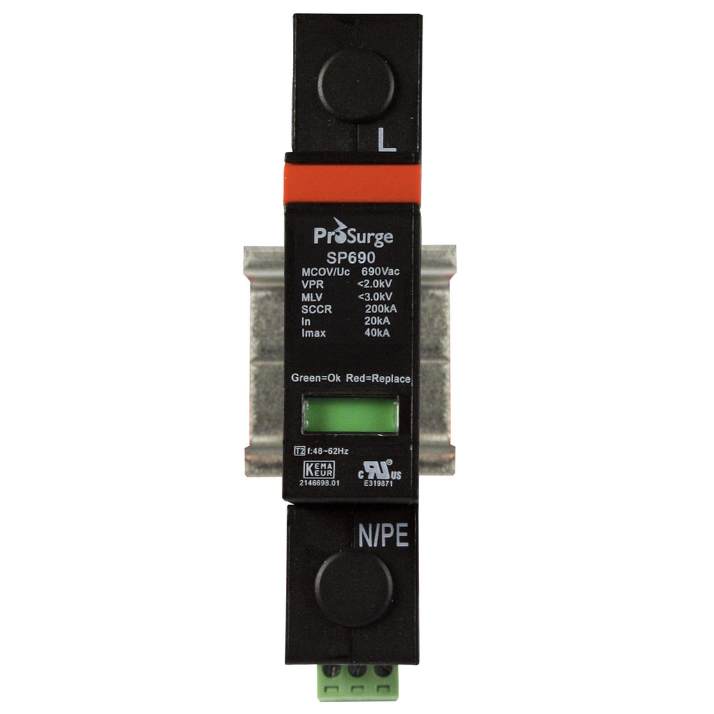 600V AC Surge Protector, 1 Pole, 690 MCOV, DIN Rail Mounted