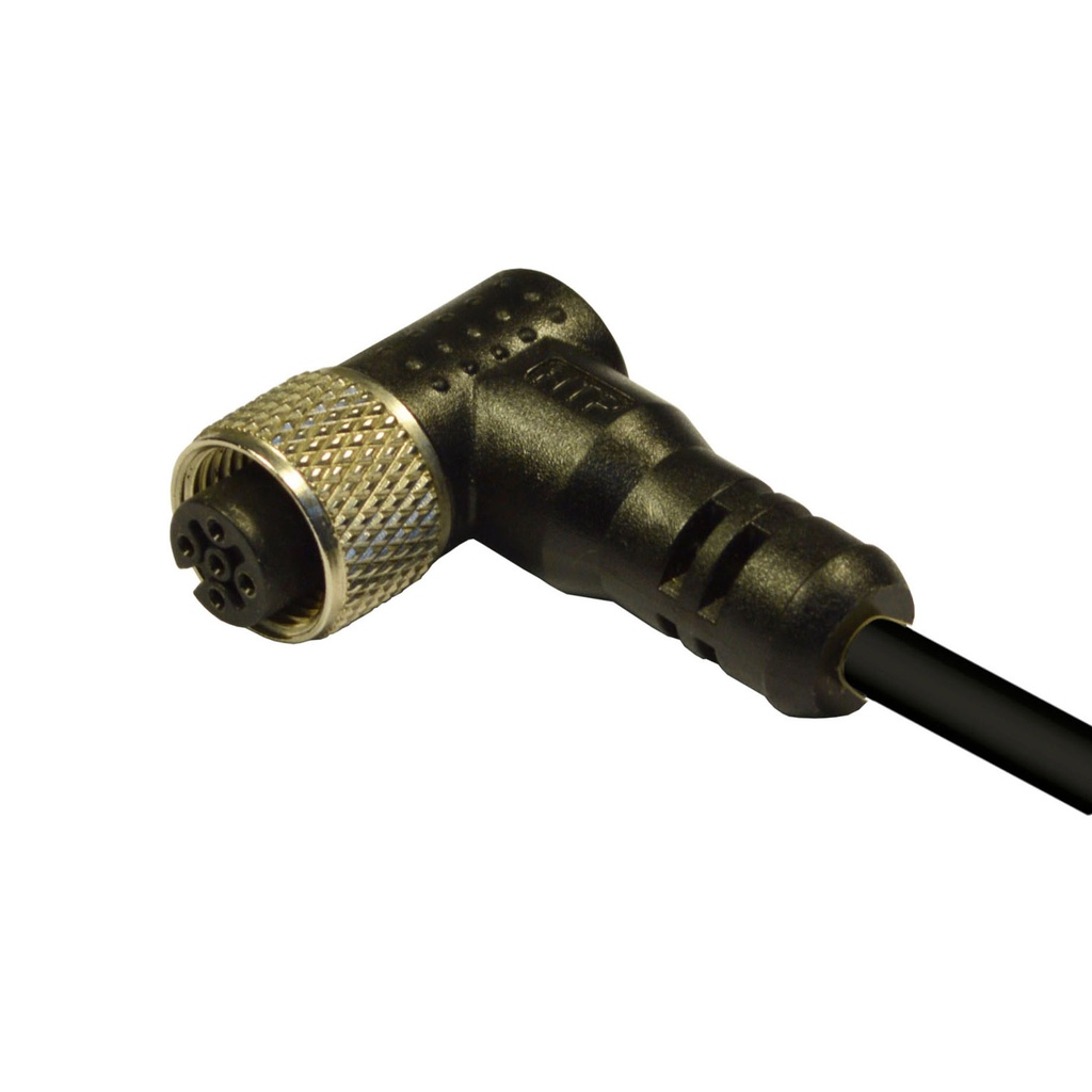 M12 Cable Assembly with 3 Pin right angle female connector to a 3 meter PVC open ended cable, Unshielded, 250V