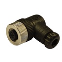 M12 90 Degree Female Field Wireable Connector With Screw Terminal, Pg7 Cable Gland, Black, 4-Pole