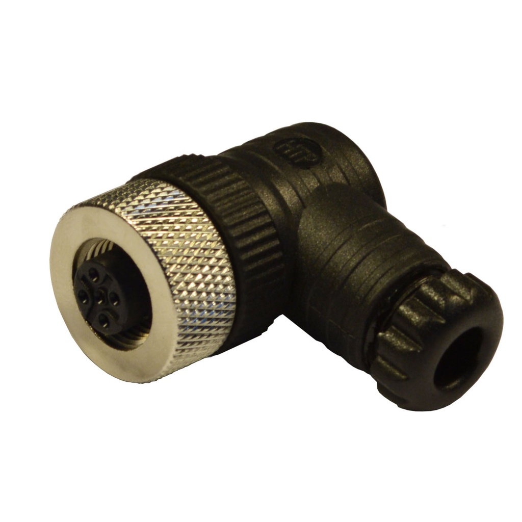 M12 90 Degree Female Field Wireable Connector With Screw Terminal, Pg7 Cable Gland, Black, 8-Pole