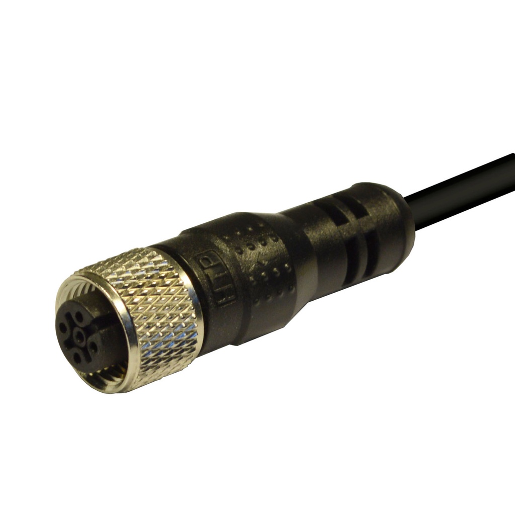 M12 Straight Female 3-Pole Single Ended Cordset, 5 Meter PVC Cable
