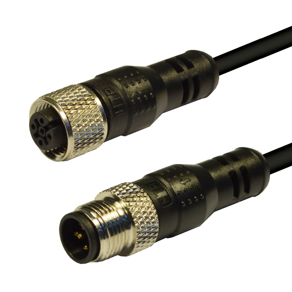 M12 Straight Female to M12 Straight Male, 1 Meter PUR Cable