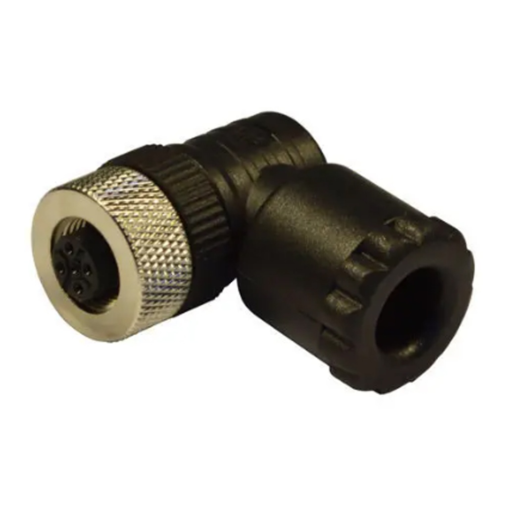 M12 90 Degree Female field wireable connector with screw terminal, PG9/11 cable gland, black, 4 pole