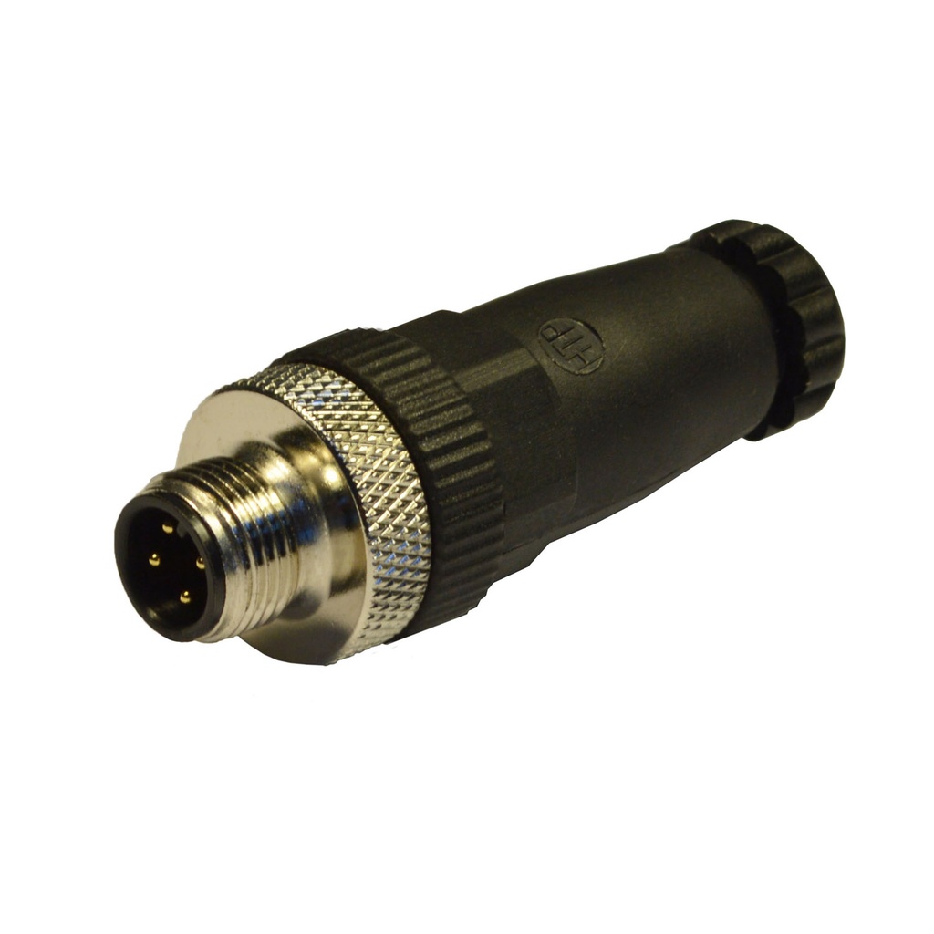 M12 Straight Male 4 Pole, A-Coded, Field Attachable Connector