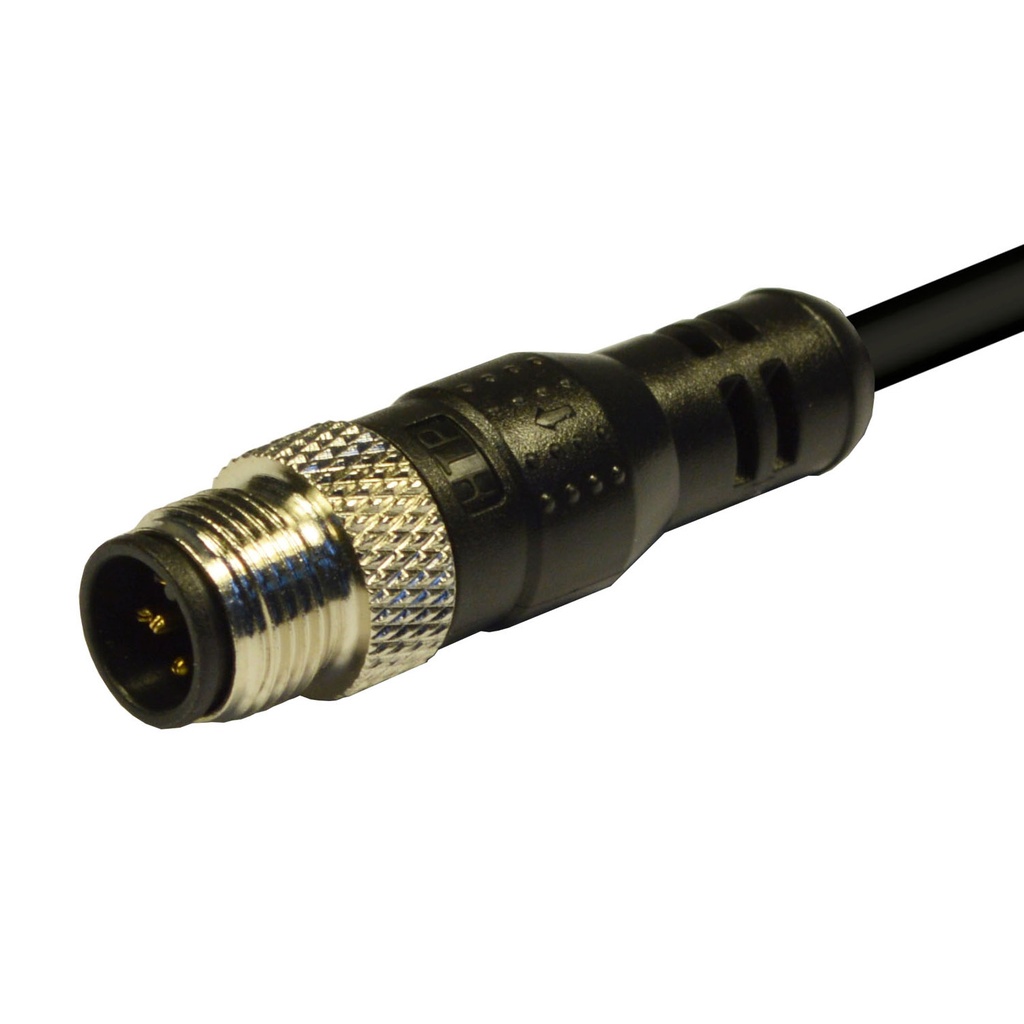 M12 Cable Assembly with 3 Pin straight male connector to a 5 meter PVC open ended cable, Unshielded, 250Vac, 4