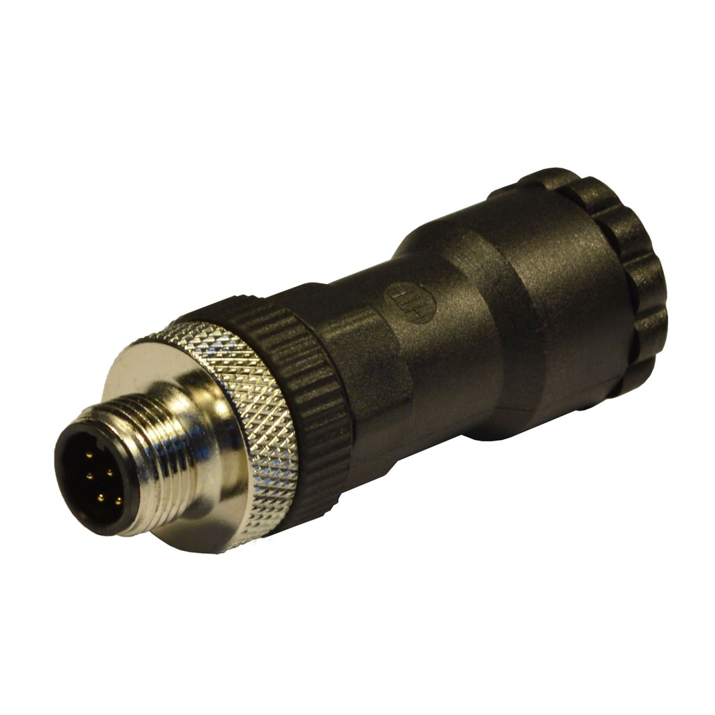 M12 Straight Male Field Wireable Connector With Screw Terminal, Pg11 Double Cable Gland, Black, 8-Pole