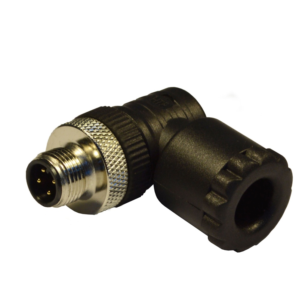 Field Wireable M12 Connector Male 4 Pole Right Angled PG9/11 cable gland, black