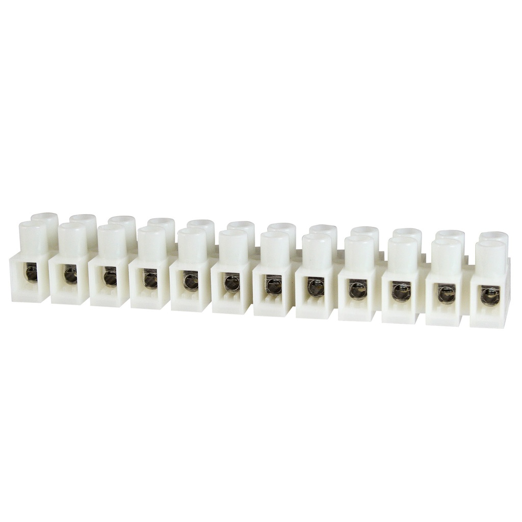 Euro Style Terminal Strip, 20 Amp, 600 Volt, White Nylon, Horizontal Wire Entry, 8mm Pitch