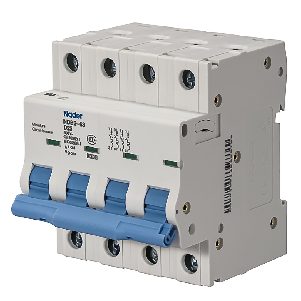 25 Amp, 4 Pole, 480V AC, Trip Curve: D, DIN Rail Mount-Miniature Circuit Breaker, UL1077