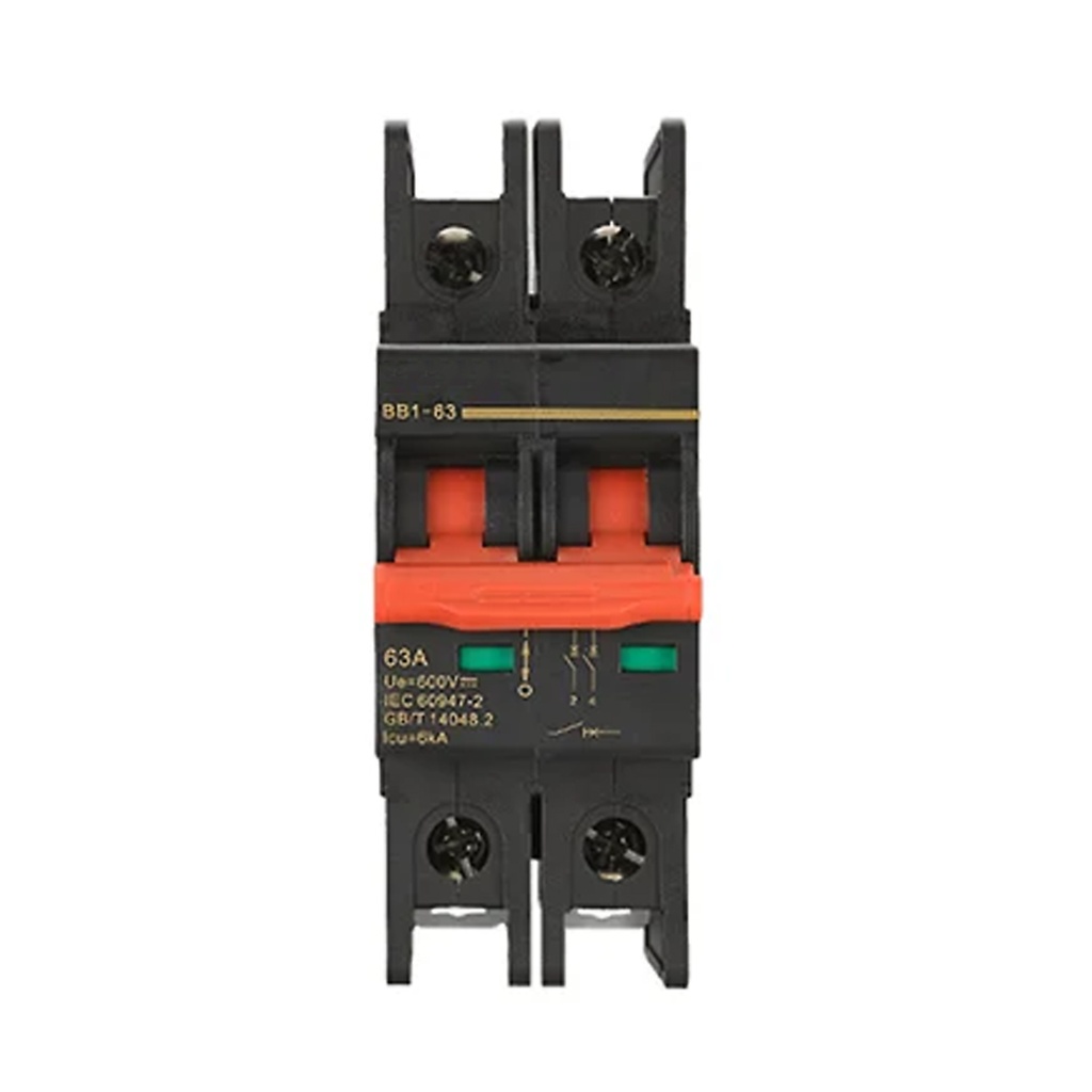 2 Amp, 2 Pole DC Miniature Circuit Breaker, 600V, B Trip Curve, UL489B