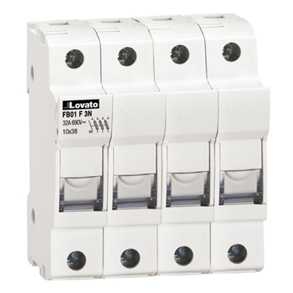 DIN Rail Mounted Midget Fuse Holder, UL, 3 Pole + Neutral, 10 x 38 mm, AFB01F3N