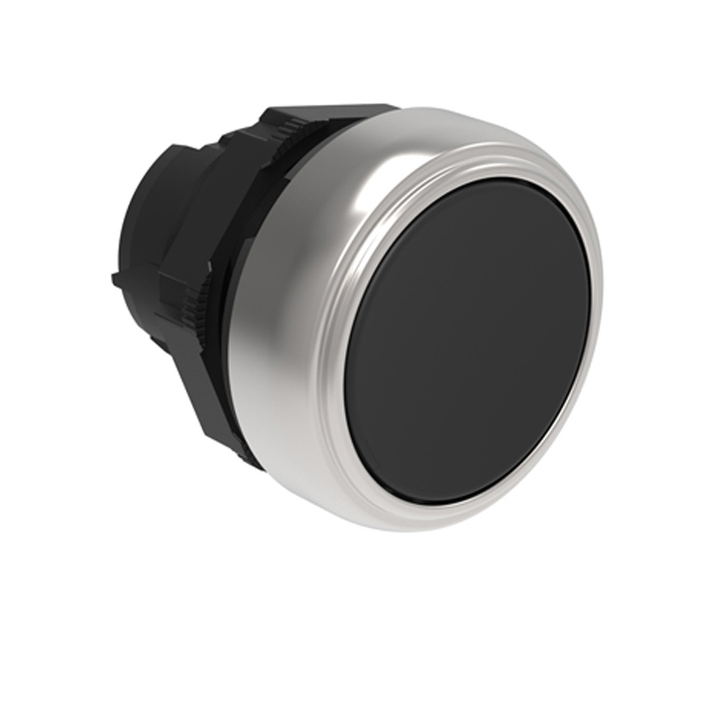 22mm Plastic Push Button, Momentary, Black, Flush