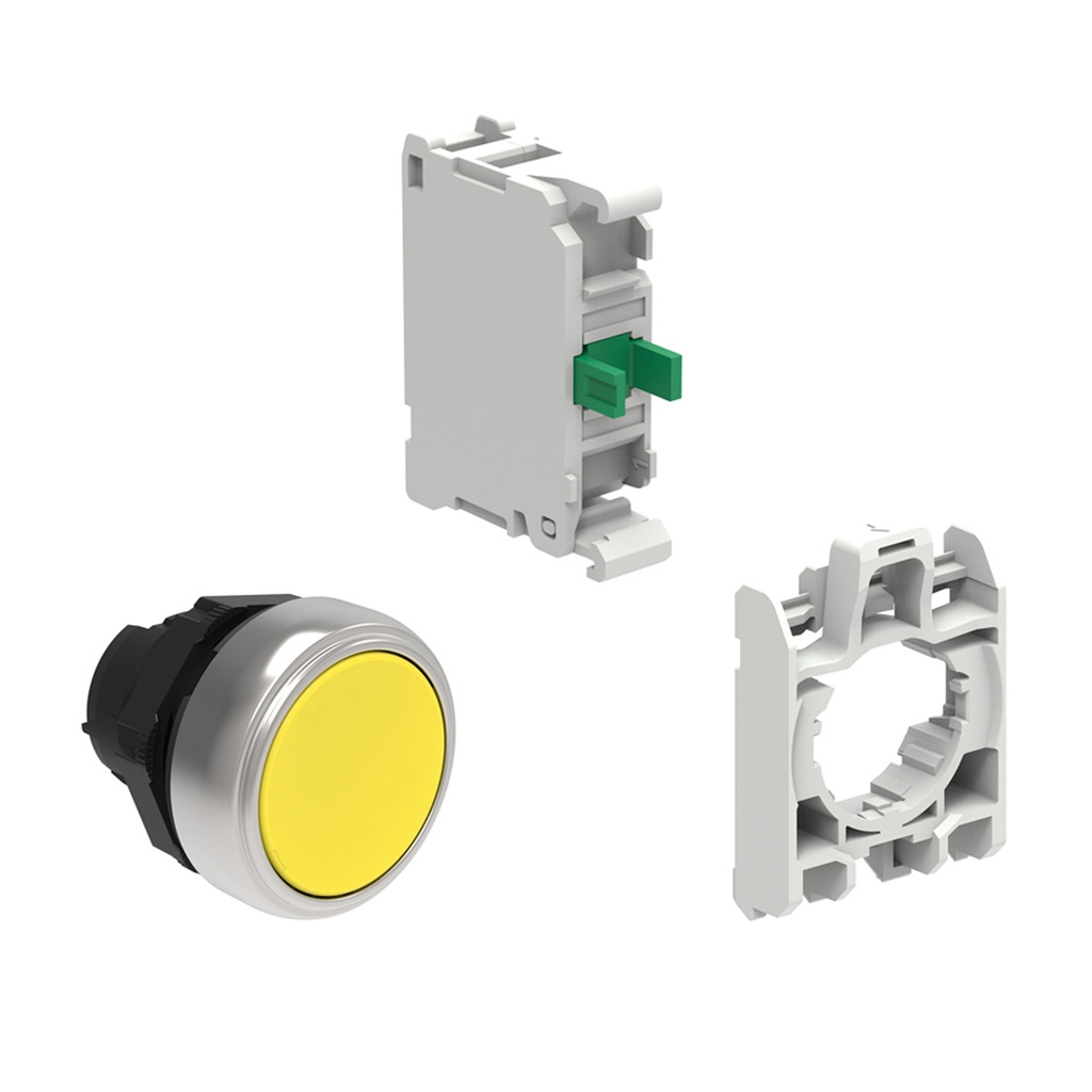 22mm Push Button Switch, Yellow, with NO Contact and Contact Holder