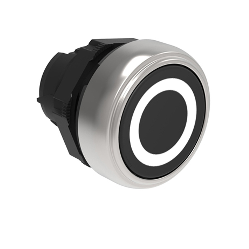 Black Momentary Push Button with "O" Symbol, Flush, 22mm