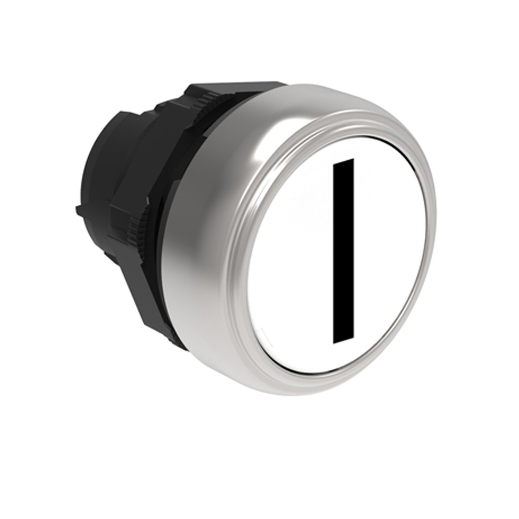 22mm Momentary ON Push Button, White, Flush, Plastic, Symbol I.