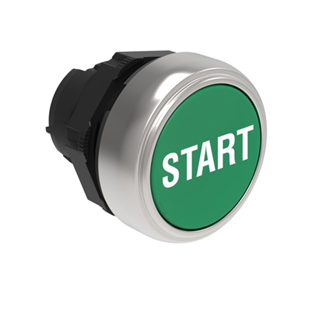 22mm Plastic Momentary START Push Button, Green, Flush