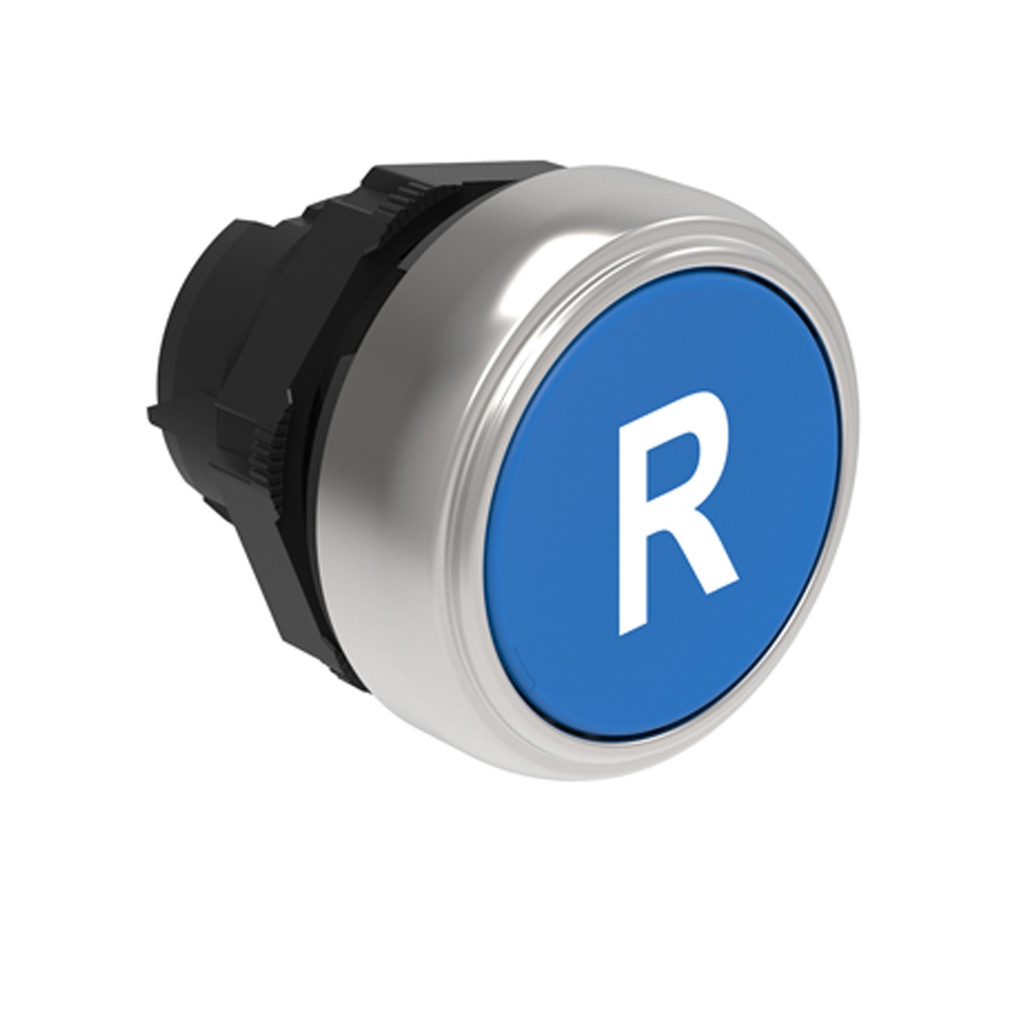 Momentary Push Button with RESET indication, R Symbol, Blue, Flush
