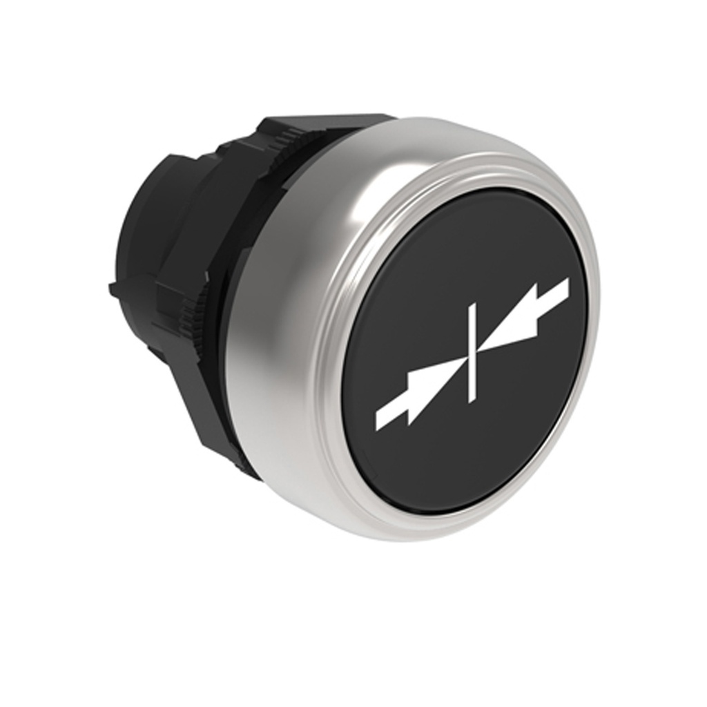 22mm Black Momentary Push Button CLOSE Indication Arrows, Flush