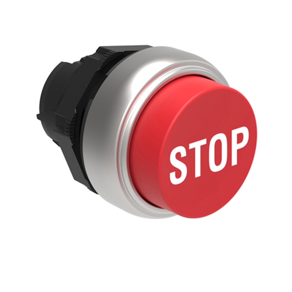 22mm Extended Red Push Button STOP Switch, Momentary, Flush