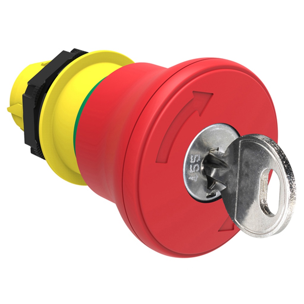 Emergency Stop Button with Key, Latched Turn to Release, 40mm Head